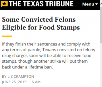 Some Convicted Felons Eligible for Food Stamps