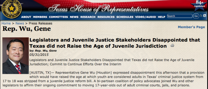 Legislators and Juvenile Justice Stakeholders Disappointed that Texas did not Raise the Age of Juvenile Jurisdiction