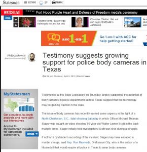 Testimony suggests growing support for police body cameras in Texas