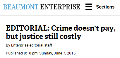 EDITORIAL: Crime doesn't pay, but justice still costly
