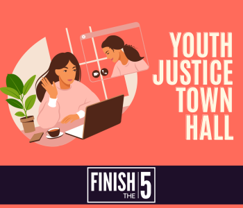 Illustrated flyer inviting attendees to youth justice town hall
