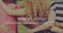 A screengrab of our women's justice page, showing women with their arms around each other